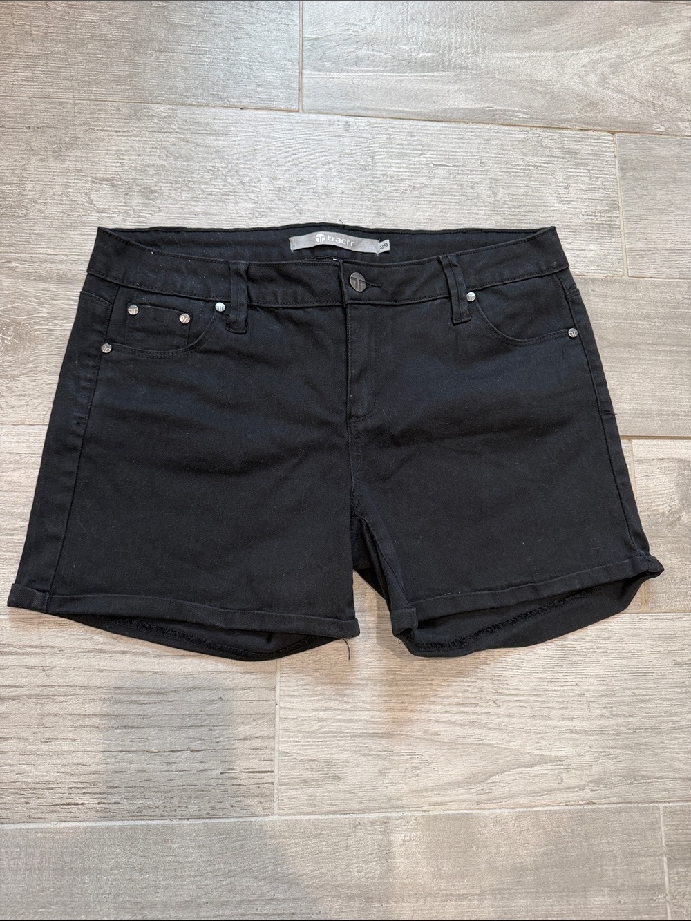 Tractr Black Roll-Hem Denim Shorts
